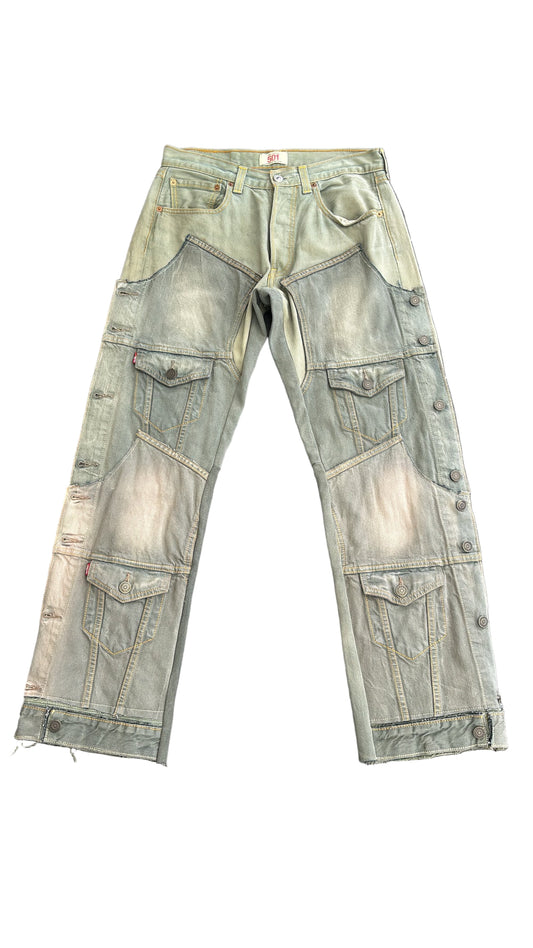 Kaki Washed Double Jacket Denim
